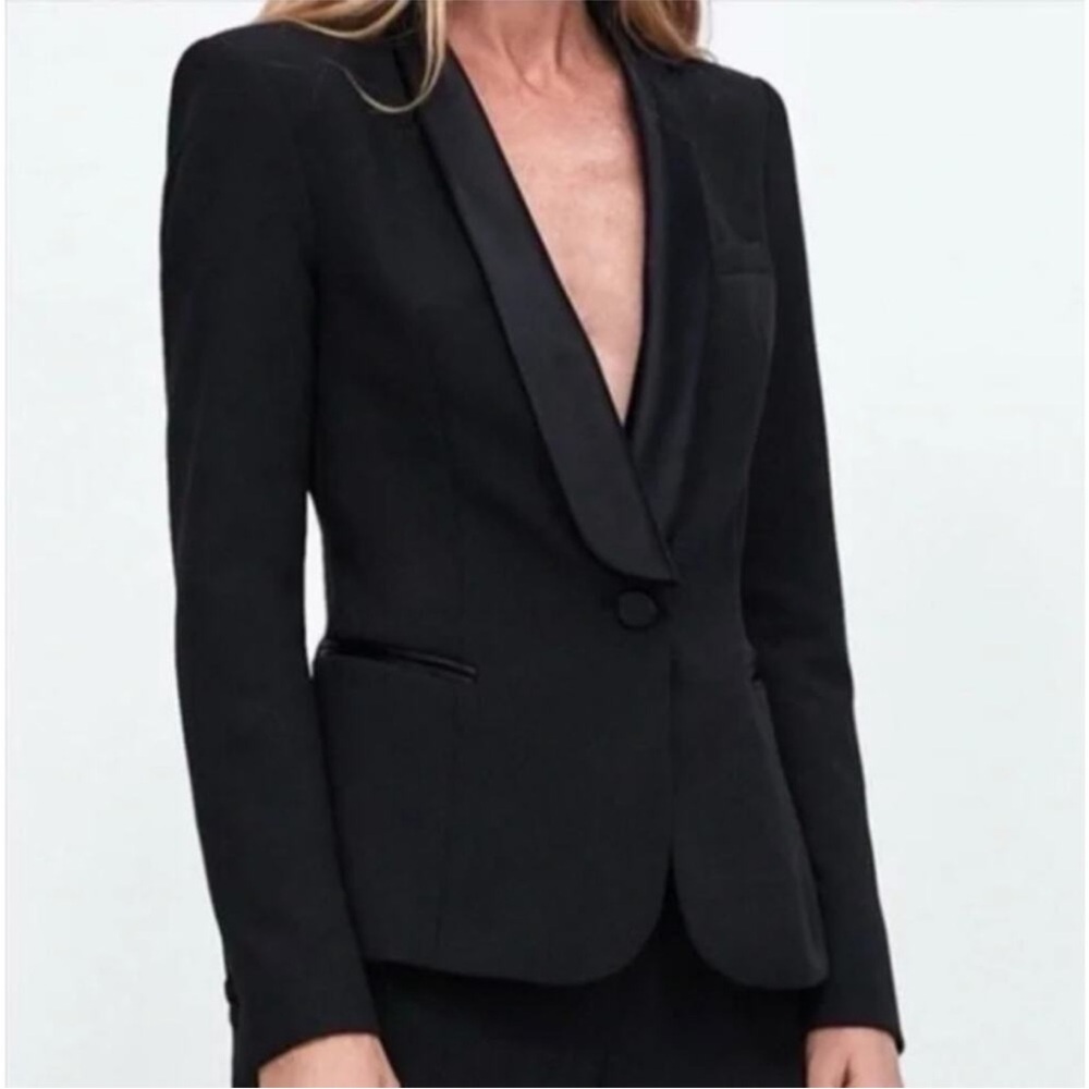 Zara Black Satin Lapel Blazer